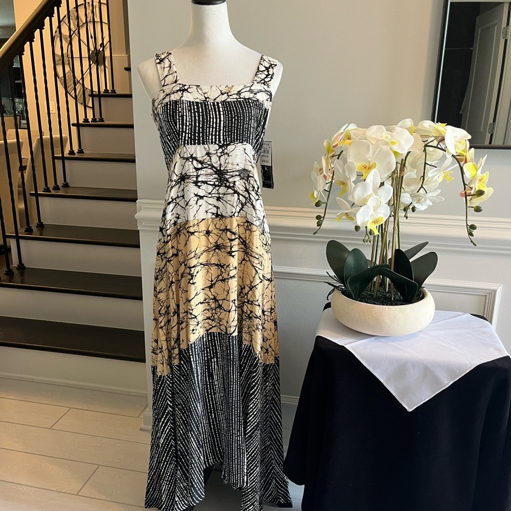 MSK Black and Gold Abstract Maxi Dress